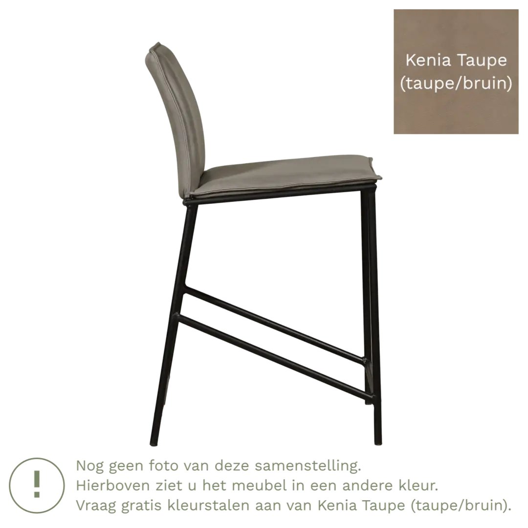 afbeelding van Leren barkruk laag Favor - Kenia Taupe (taupe/bruin) - poten staal rond zwart
